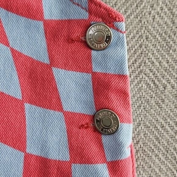 Forever 21 Denim Bib Overall Dress Women's Small Pink and Gray Checkerboard - Picture 8 of 10